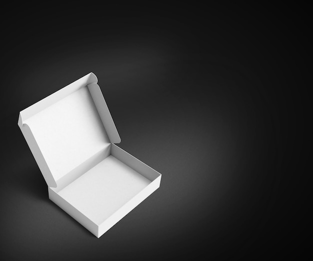 Illustrazione 3D Scatola postale di cartone bianca su sfondo nero
