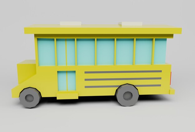 illustrazione 3d scuolabus giallo su sfondo bianco