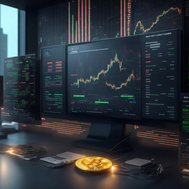 illustrazione 3d transazioni commerciali scambio di criptovaluta finanza e trading