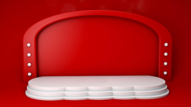 Illustrazione 3D Una bella immagine con podio per la promozione del prodotto Sfondo rosso