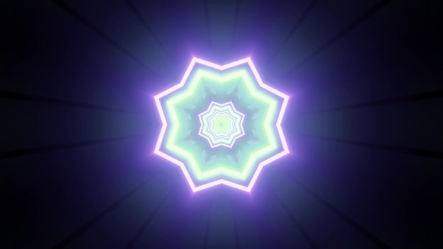 Illustrazione 3d vibrante di stile minimalista con motivo geometrico lucido a forma di fiore nei colori al neon blu e verde per il futuristico