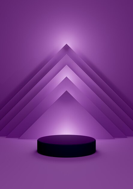 Illustrazione 3D viola minimo display prodotto sfondo cilindro piramidale astratto triangolo