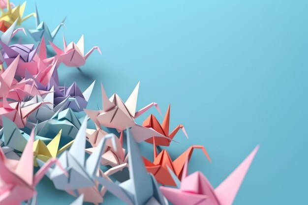 Illustrazione 3DGru di carta origami color pastello colorato