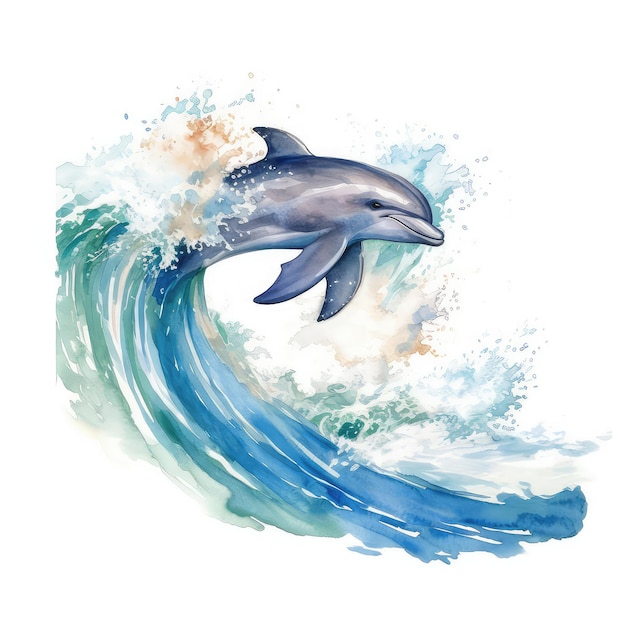 Illustrazione a acquerello del delfino disegnato a mano