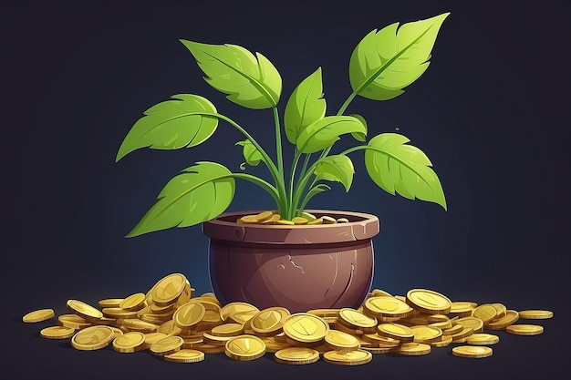 Illustrazione a cartone animato della pianta di monete vettoriali