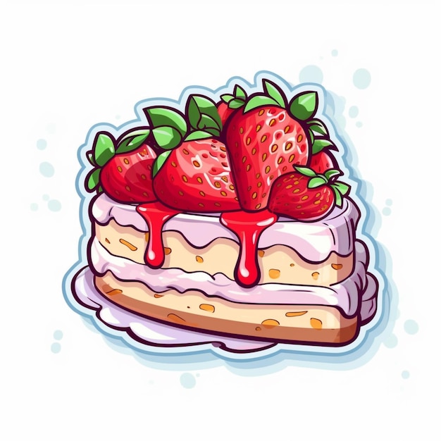 illustrazione a cartone animato di un pezzo di torta con fragole in cima generativa ai