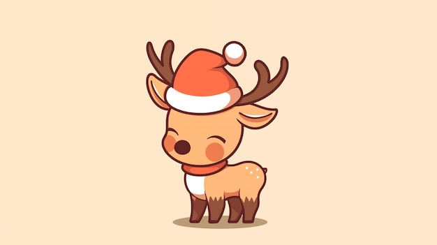 Illustrazione a cartone animato disegnata a mano di renne che indossano il cappello di Babbo Natale