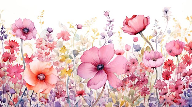 Illustrazione a colori Composizione floreale acquerello con fiori rosa sullo sfondo del giardino estivo
