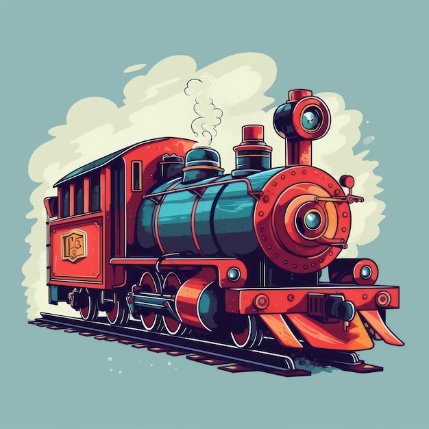 Illustrazione a fumetti di un vecchio treno a vapore