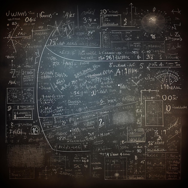 Illustrazione a lavagna nera con formule matematiche