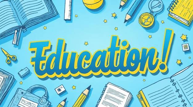 Illustrazione a tema educativo con libri, matite e altro ancora!