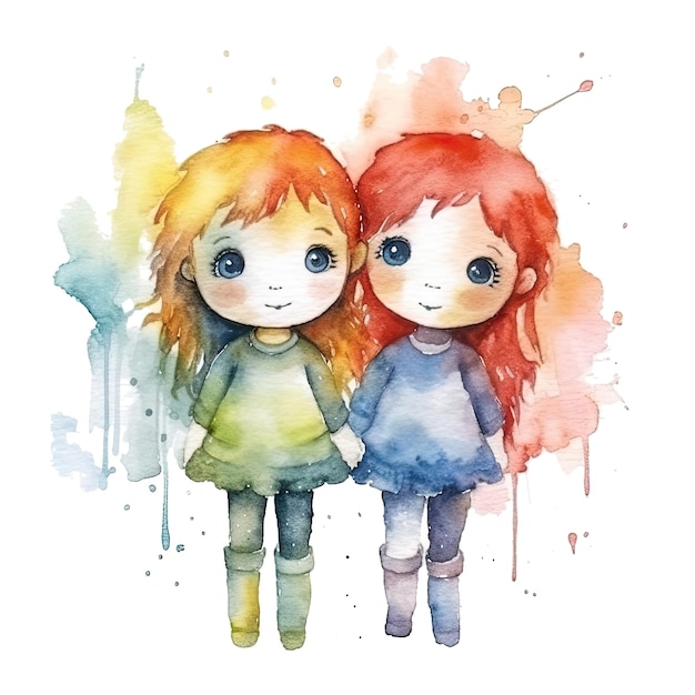 Illustrazione acquerellata di bambole di coppia perfette per lo sfondo della schermata di blocco della carta o del telefono