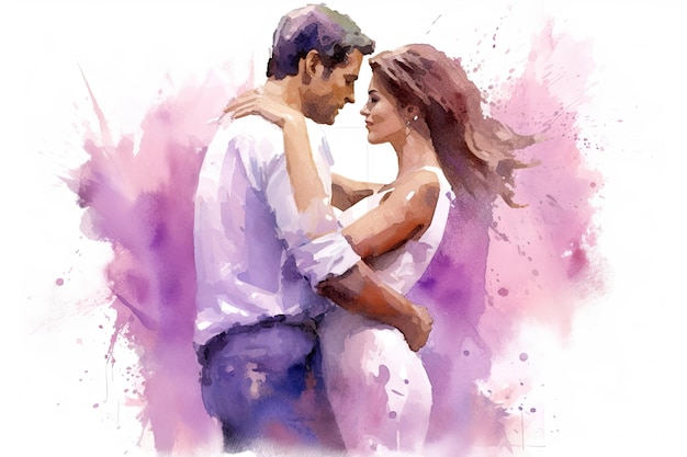 Illustrazione acquerello Coppia innamorata Uomo e donna che si abbracciano affettuosamente