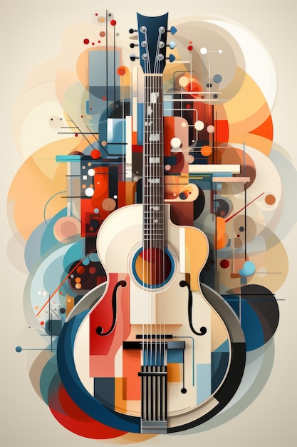 Illustrazione acustica di chitarra per pubblicità grafica musicale Creata con tecnologia Generative AI