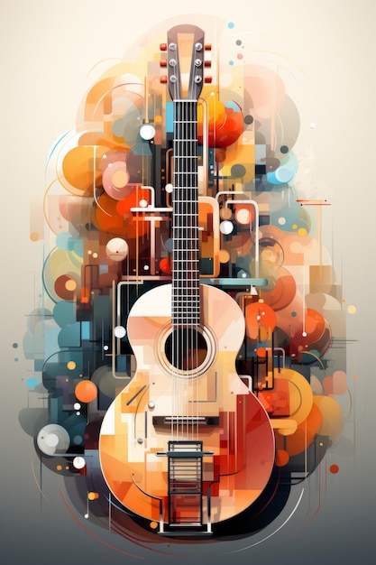 Illustrazione acustica di chitarra per pubblicità grafica musicale Creata con tecnologia Generative AI