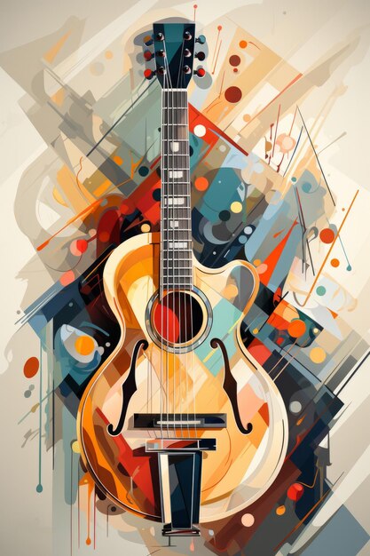 Illustrazione acustica di chitarra per pubblicità grafica musicale Creata con tecnologia Generative AI