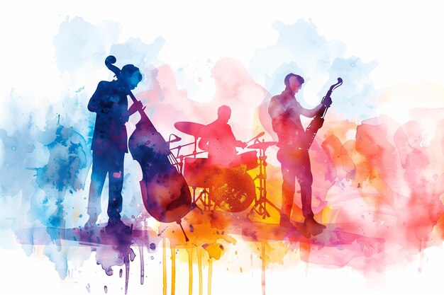 Illustrazione ad acquerello con band di musica jazz dal vivo Giorno della musica Giorno internazionale del jazz