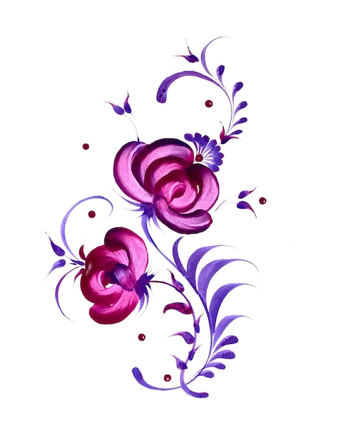 illustrazione ad acquerello con disegno di motivi floreali, petrykivka disegnato a mano