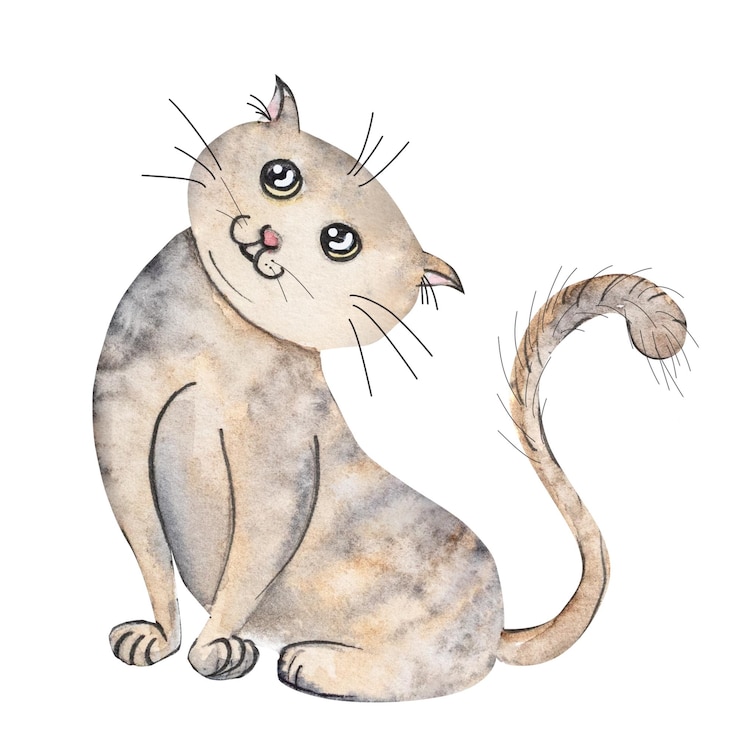 Foto illustrazione ad acquerello con gatti carini di diversi colori con cuori e cespugli d'erba illustrazione acquerellata di gatti per carte di design tessile ecc.