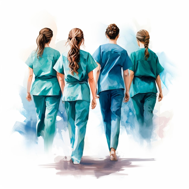 Illustrazione ad acquerello dell'infermiera Acquerello medico generativo di IA isolato