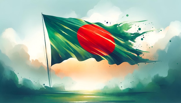 Illustrazione ad acquerello della bandiera del Bangladesh che ondeggia