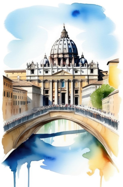 illustrazione ad acquerello della Basilica di San Pietro in Vaticano Roma Cattedrale di San Pietro in viaggio