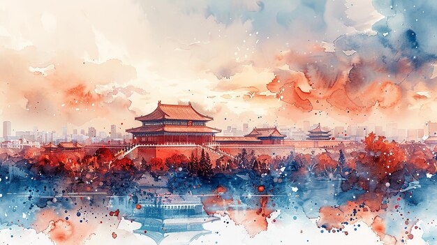 Illustrazione ad acquerello della Cina