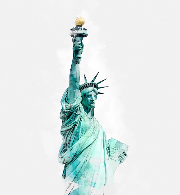 Illustrazione ad acquerello della Statua della Libertà isolata su sfondo bianco