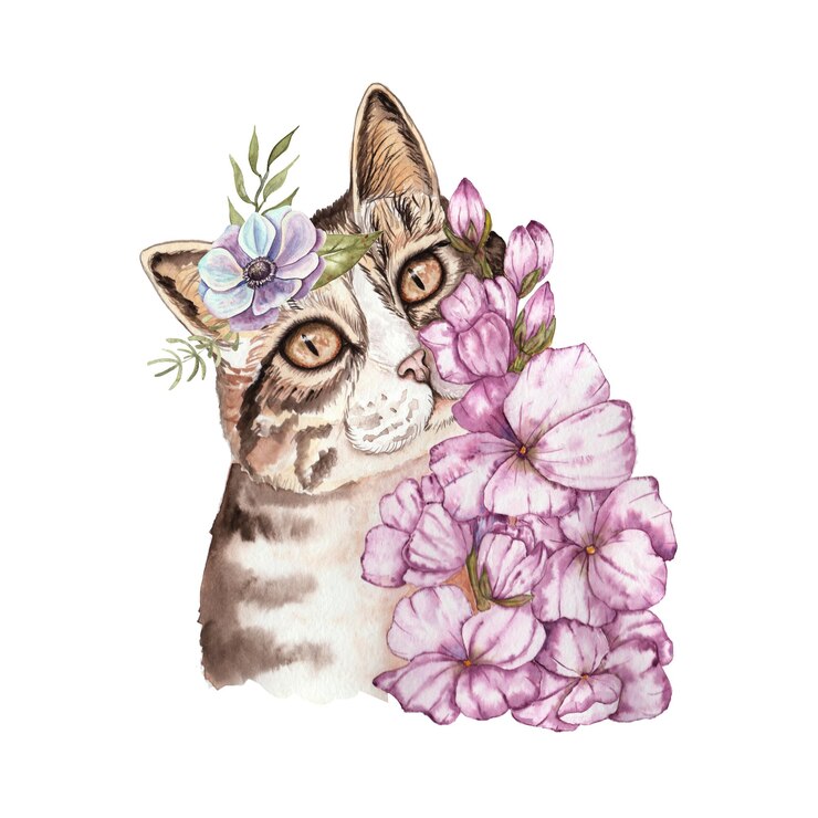 Foto illustrazione ad acquerello di animali e fiori per stampe di loghi, ecc