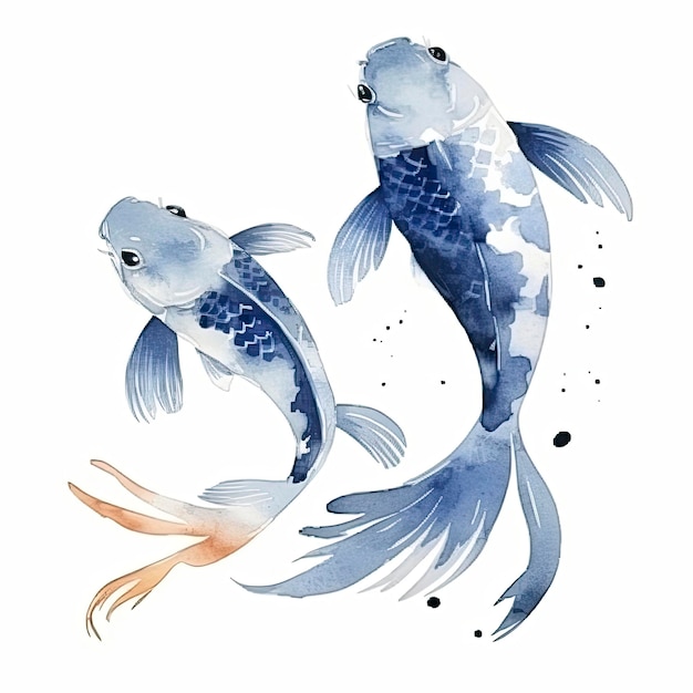 Illustrazione ad acquerello di due pesci koi alla menta su sfondo bianco Genera Ai