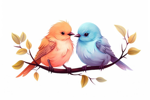 Illustrazione ad acquerello di due uccelli appollaiati su un ramo