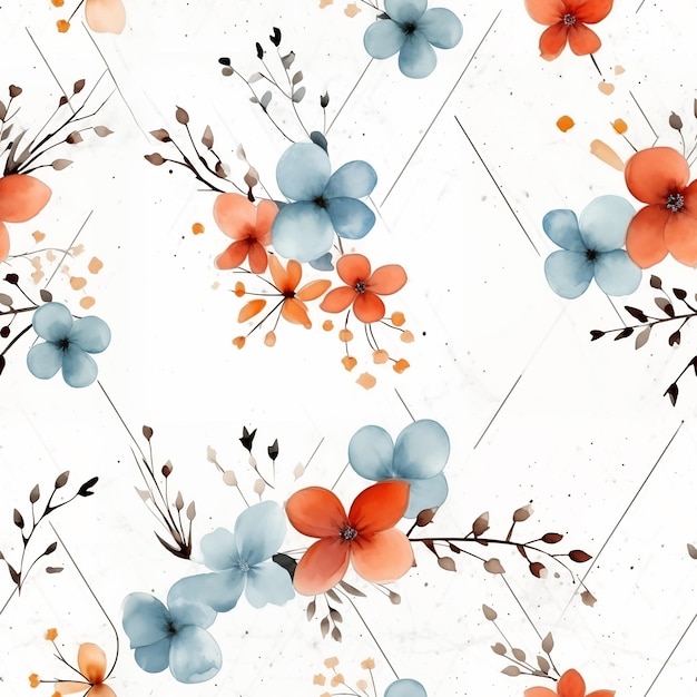 Illustrazione ad acquerello di fiori arancioni e blu su sfondo bianco