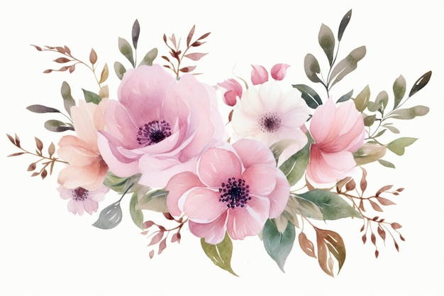 Illustrazione ad acquerello di fiori di anemone su sfondo bianco