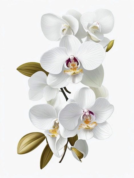 Illustrazione ad acquerello di fiori di orchidee bianche Arte botanica