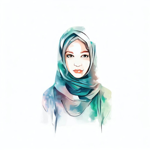 Illustrazione ad acquerello di Hijab Women Generative AI