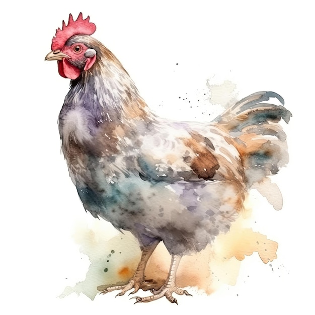 illustrazione ad acquerello di pollo su sfondo bianco