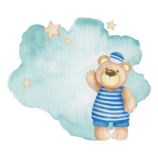 Illustrazione ad acquerello di sfondo marinaio orso per le congratulazioni