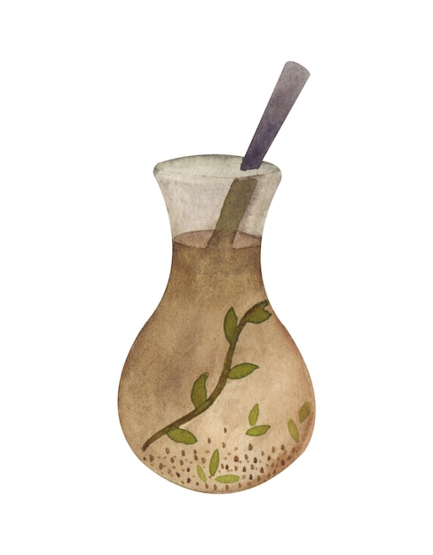 Illustrazione ad acquerello di tazza da tè con tè ed erbe aromatiche isolate su sfondo bianco