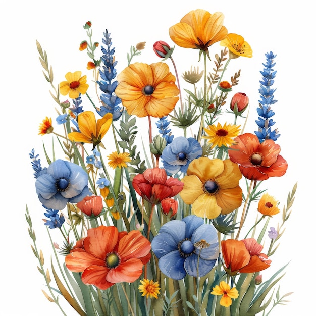 Illustrazione ad acquerello di un bouquet di fiori selvatici