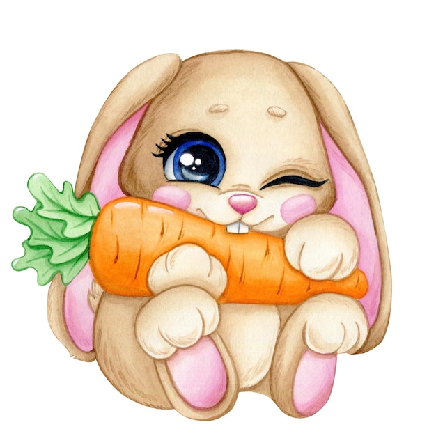 Illustrazione ad acquerello di un coniglio con una carota