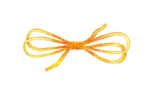 illustrazione ad acquerello di un filo giallo legato in un filo di lana a fiocco per lavorare a maglia