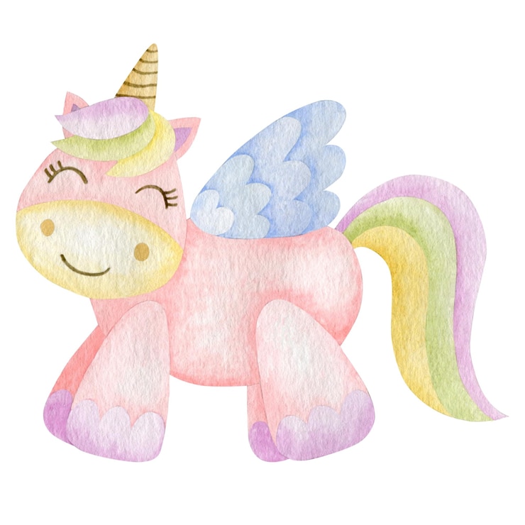 Foto illustrazione ad acquerello di un unicorno isolato su sfondo bianco