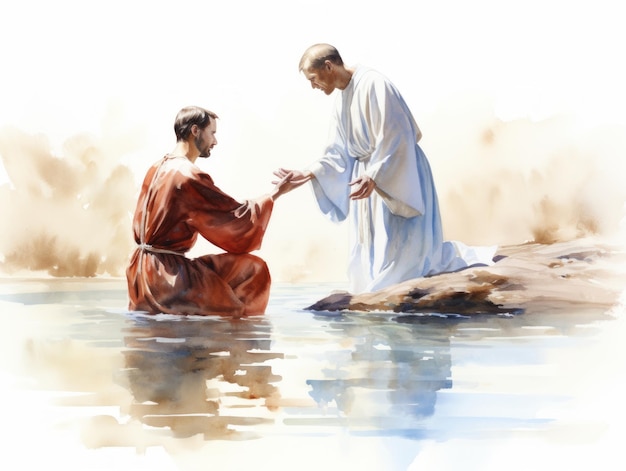 Illustrazione ad acquerello di un uomo e una donna che pregano nell'acqua AI generativa
