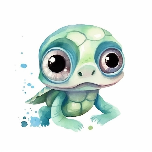 Illustrazione ad acquerello di una piccola tartaruga carina