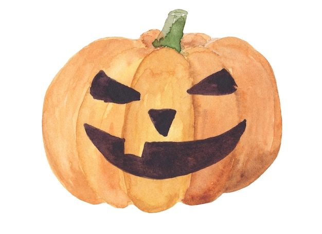 Illustrazione ad acquerello disegnata a mano Zucca di Halloween su sfondo bianco