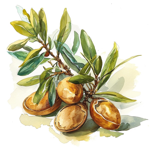 illustrazione ad acquerello in stile cartone animato di frutta di argana su sfondo bianco