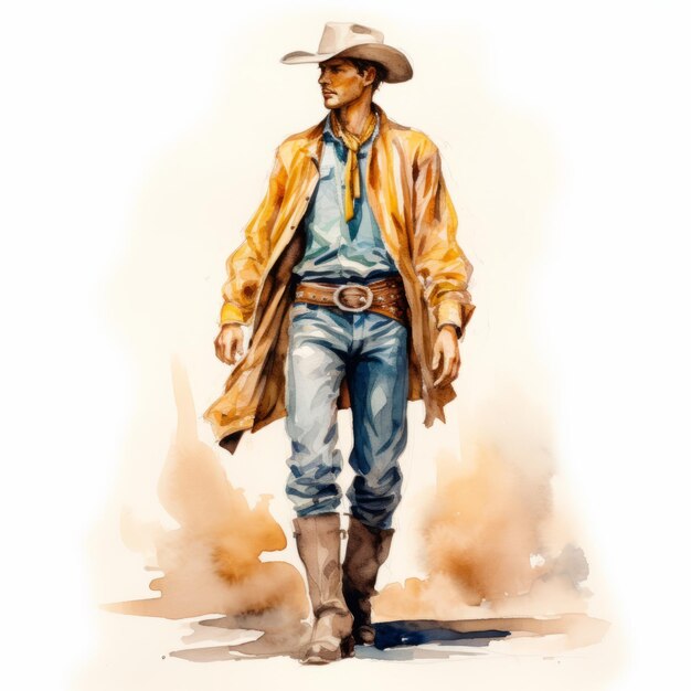 Illustrazione ad acquerello in stile occidentale di un cowboy