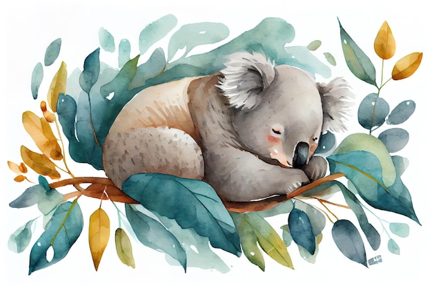 Illustrazione ad acquerello koala dormiente IA generativa IA generativa