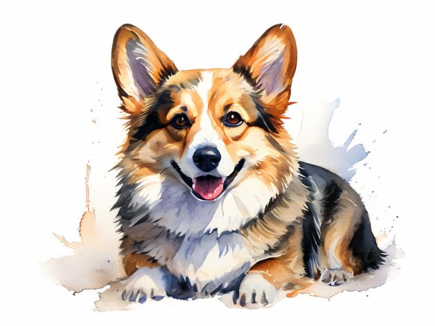 illustrazione ad acquerello su sfondo bianco Corgi DOG