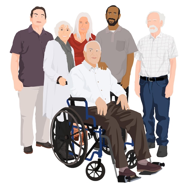Illustrazione adesiva png del gruppo della comunità senior sfondo trasparente